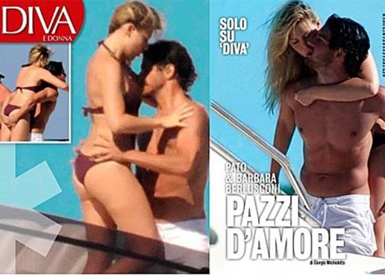 Páginas da revista italiana Diva e Donna, que publicou fotos de Alexandre Pato e Barbara Berlusconi trocando carícias (26/7/11)