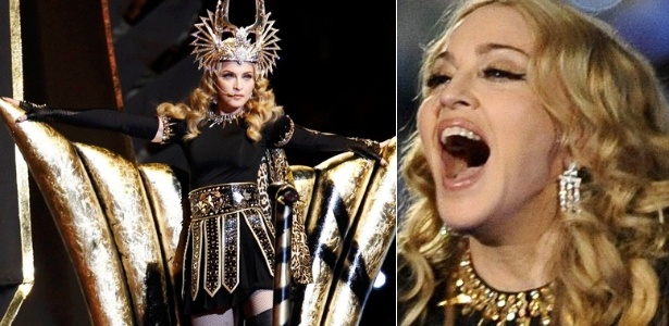 A cantora Madonna em apresentação no intervalo do Super Bowl (05/02/2012)