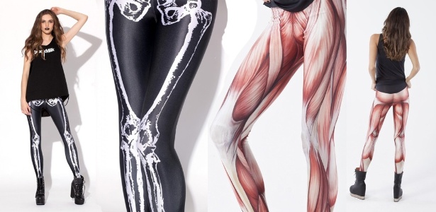 Leggings da Black Milk com estampa de ossos e músculos