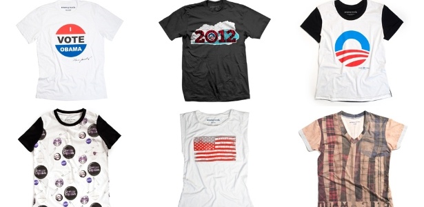 Camisetas criadas por estilistas famosos para a coleção Runway to Win, criada para arrecadar fundos para a campanha de Barack Obama