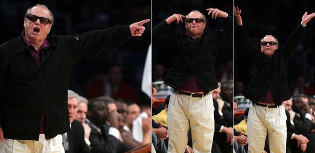 Na primeira fileira do ginásio Staples Center, em Los Angeles, o ator Jack Nicholson se irrita durante a segunda partida das semifinais da conferência oeste da NBA, entre o Los Angeles Lakers x Utah Jazz (4/5/2010)