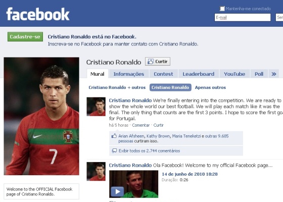 Página do Facebook do jogador de futebol Cristiano Ronaldo (15/6/2010)