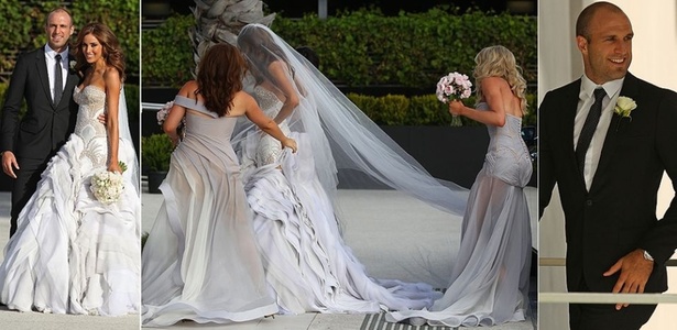 O último dia do ano, o jogador de futebol da liga australiana Chris Judd se casou a modelo Rebecca Twigley, no Albert Park em Melbourne, na Austrália (31/12/2010)
