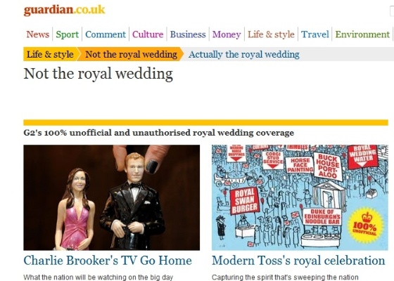 Página do site do "The Guardian" chamado "Not the Royal Wedding" (27/4/2011)