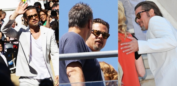 O ator Brad Pitt acena para fãs ao chegar para sessão de fotos de divulgação do filme "A Árvore da Vida", em Cannes (16/5/2011) - Vittorio Zunino Celotto/Getty Images