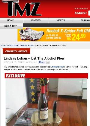Site TMZ publica foto de garrafa de bebida na casa de Lindsay Lohan no dia em que a atriz deu uma festa, enquanto está em prisão domiciliar (23/6/2011)