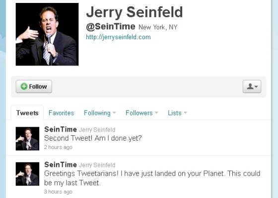 Página do comediante Jerry Seinfeld no Twitter