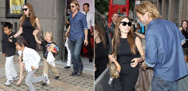 Angleina Jolie e Brad Pitt levam filhos a teatro, em Londres (6/8/11) 