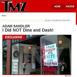 TMZ publica foto de cartaz na faixa de um restaurante com a frase "Adam Sandler comeu aqui e nunca pagou"