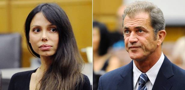 A musicista russa Oksana Grigorieva e o ator Mel Gibson durante audiência em Los Angeles para resolver o caso da guarda da filha do ex-casal (31/8/11)