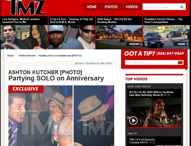 TMZ publica fotos de Ashton Kutcher em clube noturno em San Diego no dia 23, sem a mulher Demi Moore (29/9/2011)