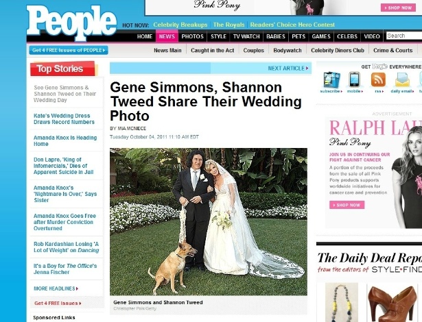 Site da People divulga foto do casamento de Gene Simmons e Shannon Tweed (04/10/2011)