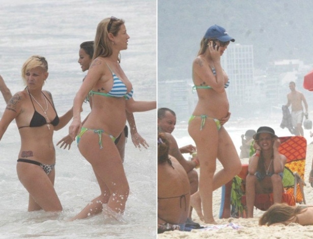 Grávida de quatro meses, Luana Piovani curte praia de Ipanema com amigos e com o namorado (30/10/2011)