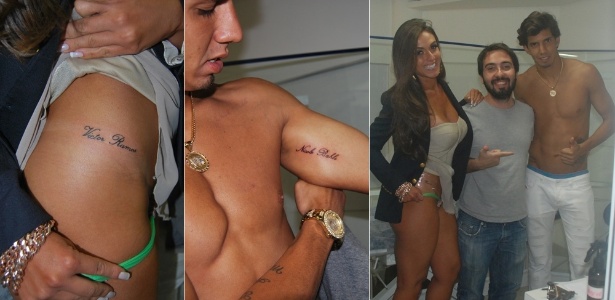 Após 30 dias juntos, Nicole Bahls e o jogador Victor Ramos fazem tatuagem para selar o namoro (24/11/2011)