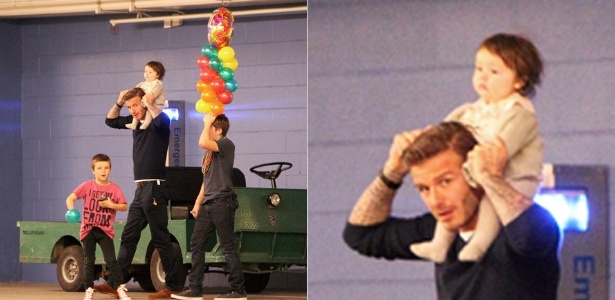 David Beckham comemora aniversário de 7 anos do filho Cruz (dir.) em boliche (26/2/12)