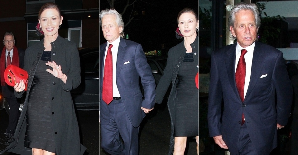 Elegantes, Catherine Zeta-Jones e Michael Douglas vão ao museu de arte Rubin, em Nova York (17/1/12)