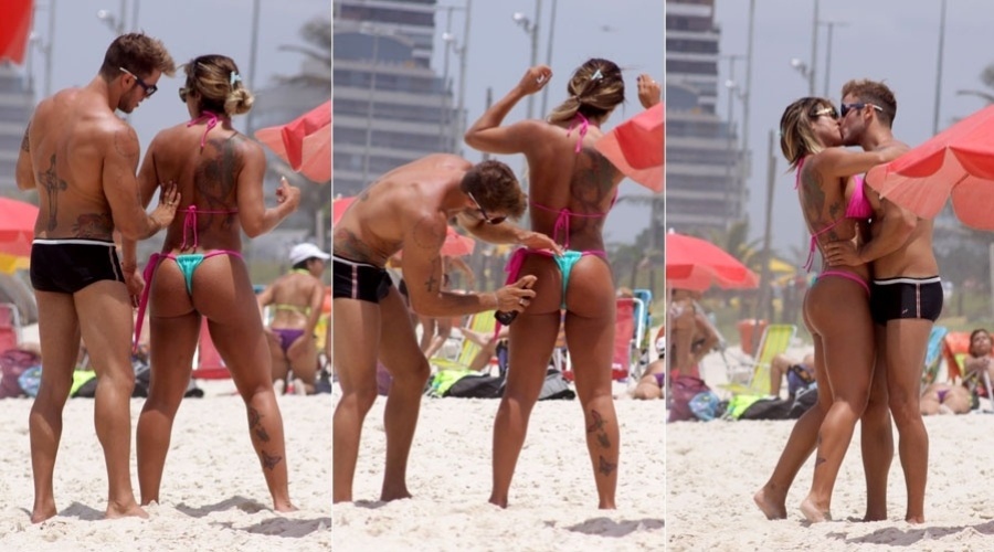 Jaque Khury curte praia acompanhada do namorado em praia do Rio de Janeiro (20/1/12)
