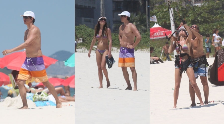 Márcio Garcia e a esposa, Andrea Santa Rosa, curtem praia na zona oeste do Rio (5/2/2012)