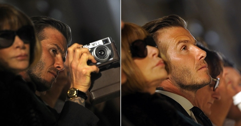 David Beckham prestigia o desfile da mulher, Victoria Beckham, e tira diversas fotos do evento durante a Semana de Moda de Nova York (12/2/12)