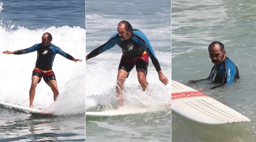 Humberto Martins surfa na praia da Macumba, na zona oeste do Rio de Janeiro (1/3/12)