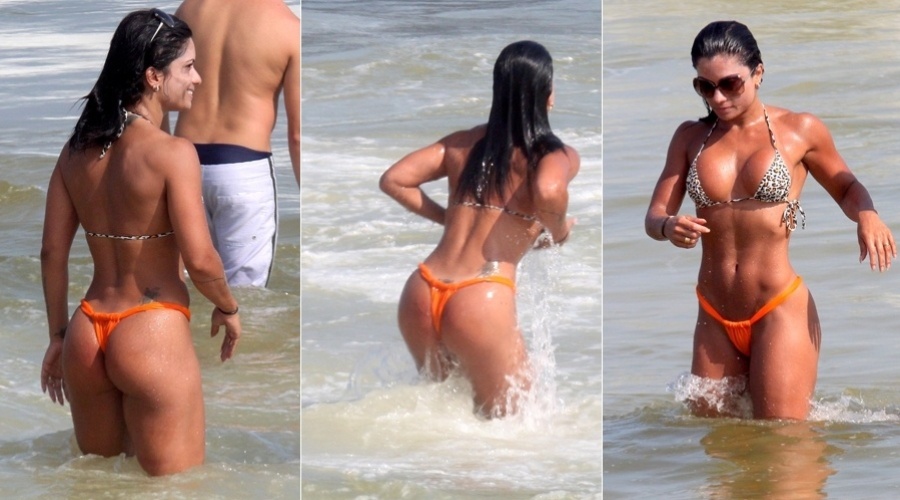 A modelo Dani Sperle, ex-namorada de Alexandre Frota, vai à praia na zona oeste do Rio (3/3/12)