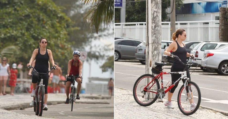 Regiane Alves aproveitou o sábado para pedalar na orla da Barra, no Rio de Janeiro (17/3/12)