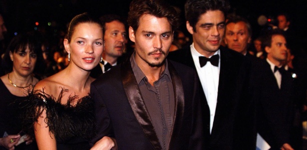 Kate Moss e Johnny Depp no Festival de Cannes, durante o último ano de namoro (1998)