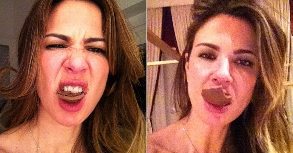Luciana Gimenez posta no Twitter foto em que aparece devorando chocolate (21/3/12)