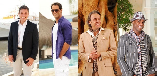 Estilos diferentes de homens de novela: o casual elegante de Oscar (Luigi Barrichelli) e Felipe (Diego Cristo) em "Insensato Coração" e a ousadia bem-humorada de Jacques Leclair (Alexandre Borges) e do jornalista de moda Adriano (Rafael Zulu), em "TiTiTi"