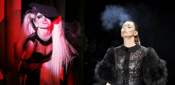 Lady Gaga e Kate Moss encarnam fetiche nas passarelas de Thierry Mugler e Louis Vuitton, respectivamente - Montagem/UOL