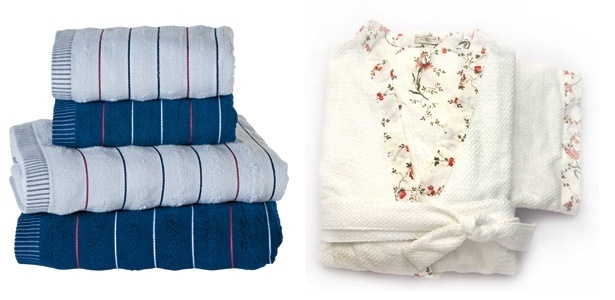 Casuais, o jogo de toalhas Marlene Moda Casa e o roupão Blue Gardenia são opções para lista de enxoval que será feita pelo casal, e não pela mãe da noiva, como acontecia antigamente - Divulgação