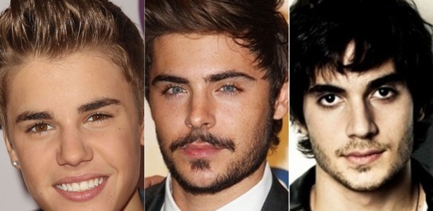 Opções de cortes de cabelo para o Hora H; Justin Bieber, Zac Efron e Fiuk - Montagem UOL