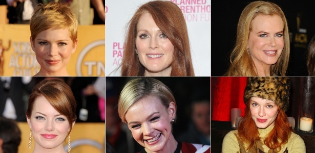 (Sentido horário) Michelle Williams, Julianne Moore, Nicole Kidman, Christina Hendricks, Carey Mulligan e Emma Stone - Getty Images