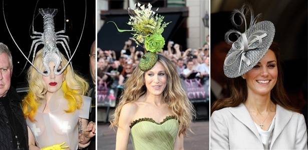 Lady Gaga, Sarah Jessica Parker e Kate Middleton com chapéus Philip Treacy - Brainpix/Getty Images
