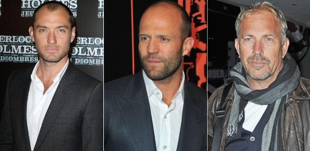 Jude Law, Jason Statham e Kevin Costner são alguns dos famosos que não deixaram de fazer sucesso com a queda do cabelo - Getty Images/Getty Images/Brainpix