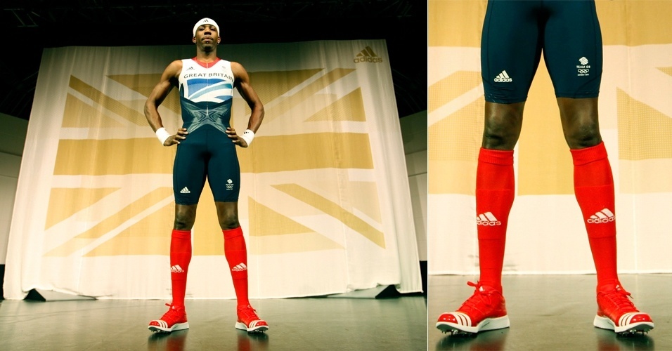 O atleta Phillips Idowu apresenta seu uniforme para as Olimpíadas 2012 de Londres