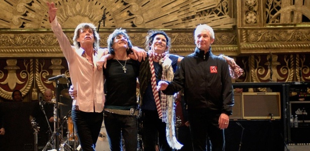 Mick Jagger, Ronnie Wood, Keith Richards e Charlie Watts na gravação do documentário "Shine A Light" - Divulgação