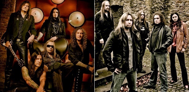 As bandas Helloween e Stratovarius, que estão em turnê conjunta - Reprodução/UOL