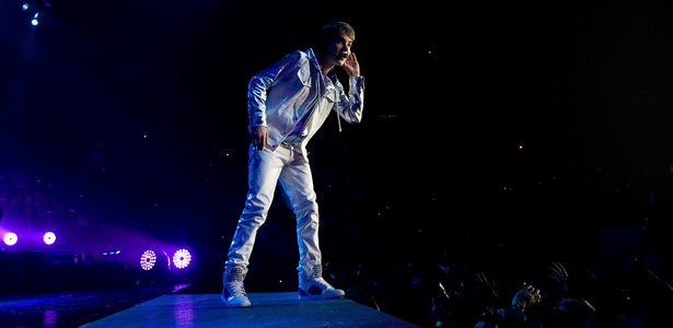 Cantor canadense Justin Bieber durante show no Palau Sant Jordi em Barcelona, na Espanha (06/04/2011) 