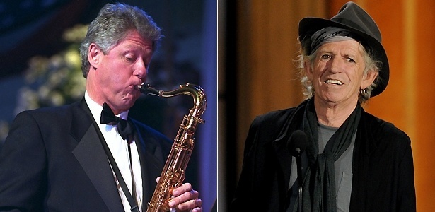 Bill Clinton e Keith Richards jantaram juntos em Nova York e conversaram sobre saxofone - Greg Gibson/AP e Kevin Winter/Getty Images