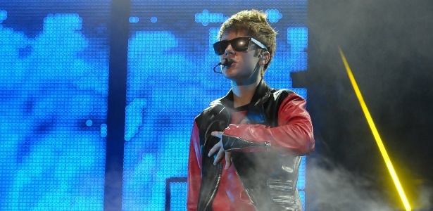 O cantor Justin Bieber durante show em São Paulo (8/10/11)
